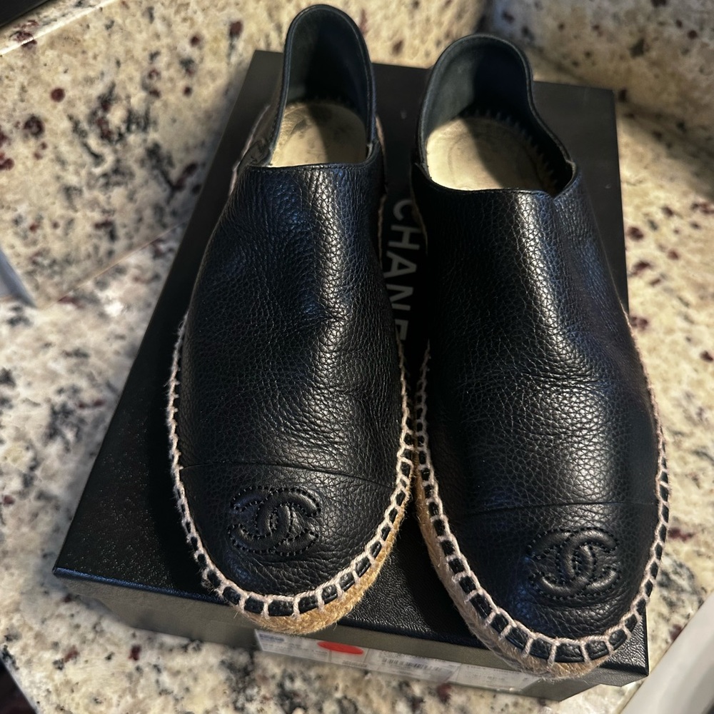 CHANEL Black Leather Women’s Slip-On Loafers